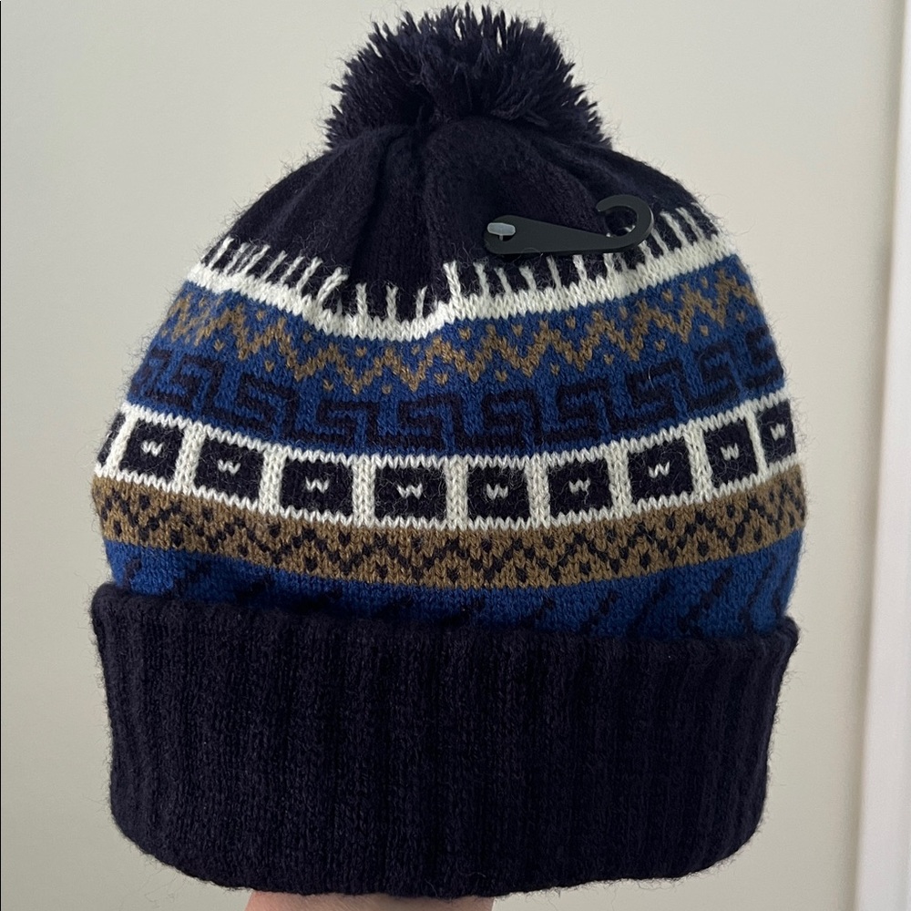 Simply styled Black and Navy Knit Beanie Greek key